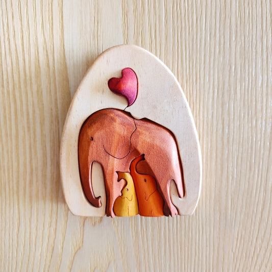 Elephants Oval Wood Art