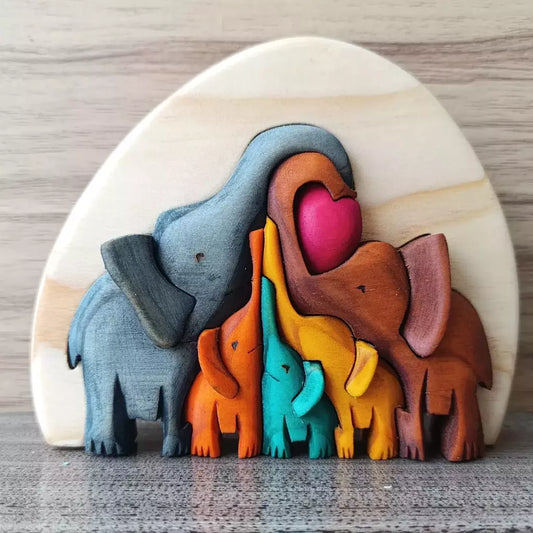 Elephant Heart Family of 5 Wood Art