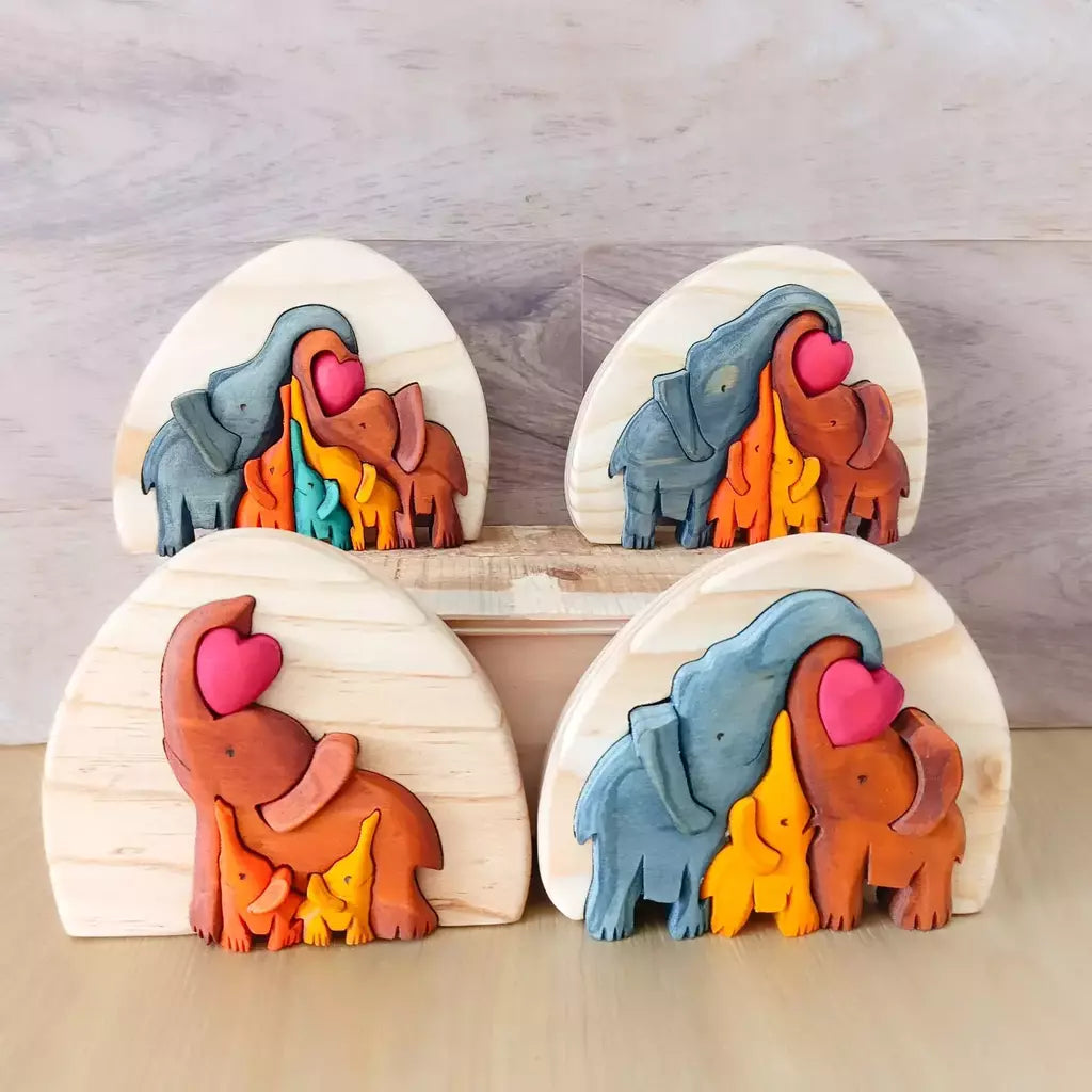 Elephant Heart Family of 3 Wood Art