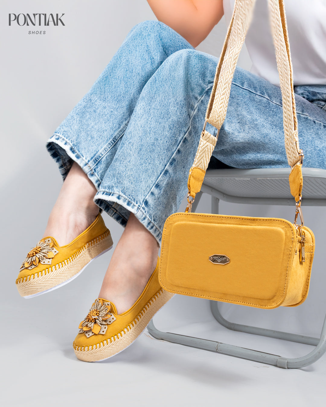 Flower Mustard Shoes & Crossbody Bag Set by Pontiak