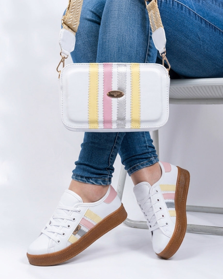 White x Stripes Shoes & Crossbody Bag Set by Pontiak