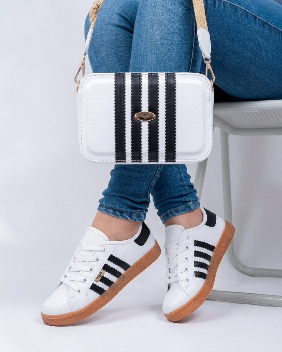 Black x Stripes Shoes & Crossbody Bag Set by Pontiak