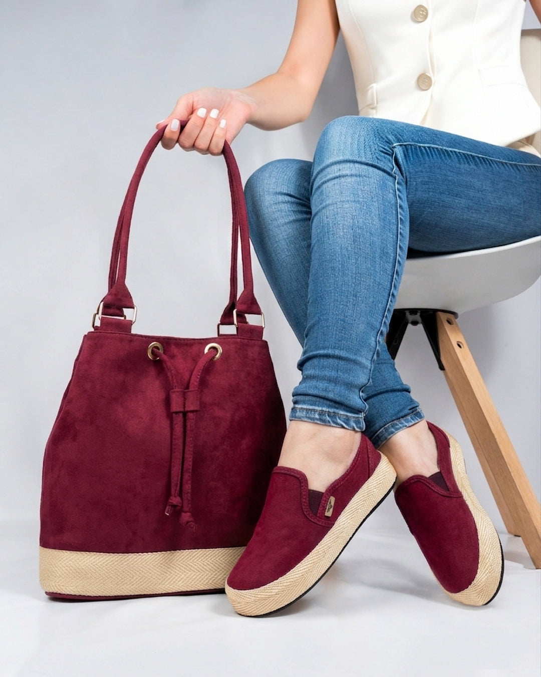 Burgundy Shoes & Handbag Set by Pontiak