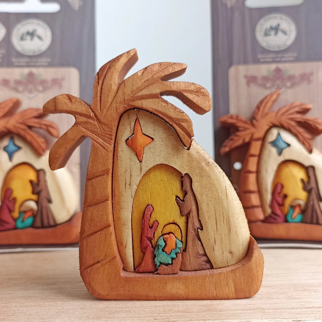 Palm Tree Wooden Nativity Scene