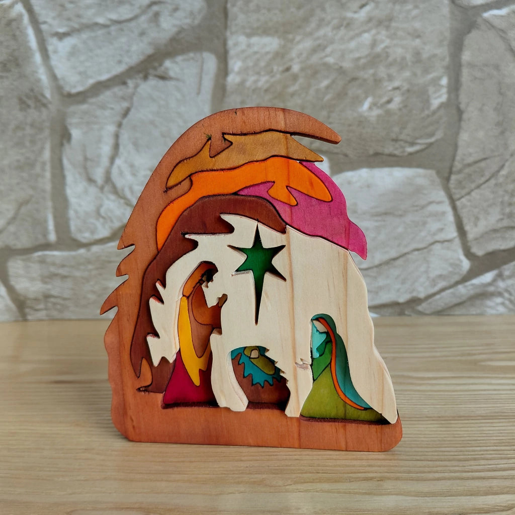 Grotto Wooden Nativity Scene