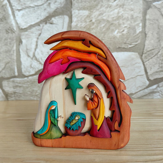 Grotto Wooden Nativity Scene