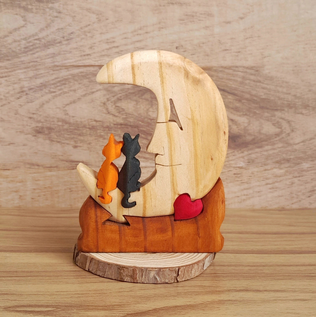 Cats on the Moon Wood Art