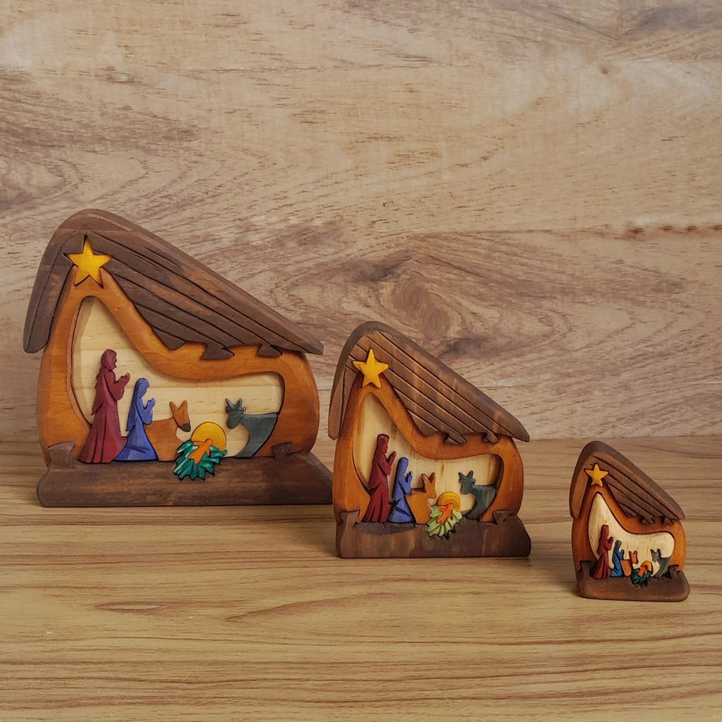 Mushroom Wooden Nativity Scene