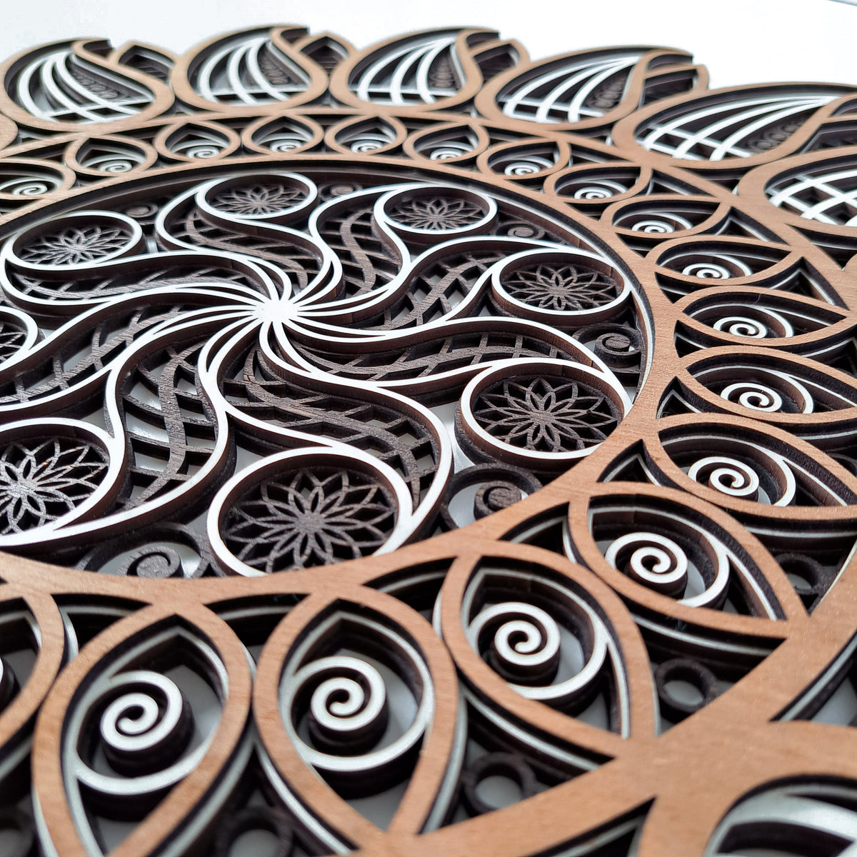 Sun Mandala Wooden Wall Art – Multilayer 60 cm Decor