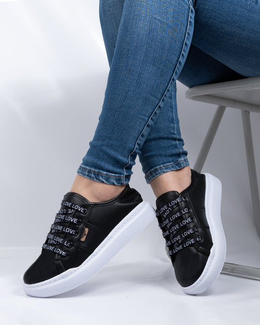 Black Love Lace-Up Espadrille Sneakers by Pontiak