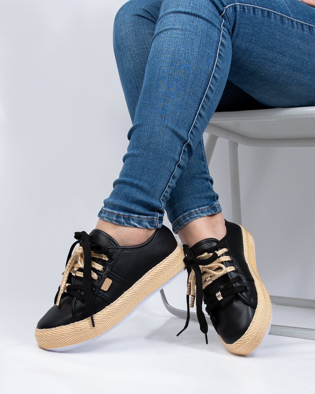 Black Sweet Lace-Up Espadrille Sneakers by Pontiak