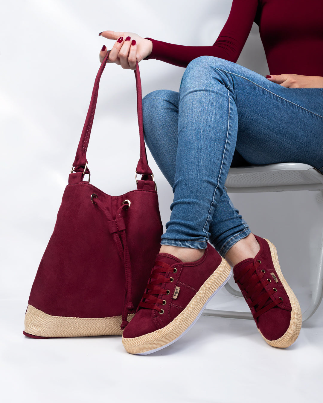 Burgundy Shoes & Handbag Set by Pontiak