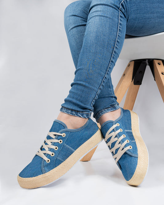 Denim x Jute Lace-Up Espadrille Sneakers by Pontiak