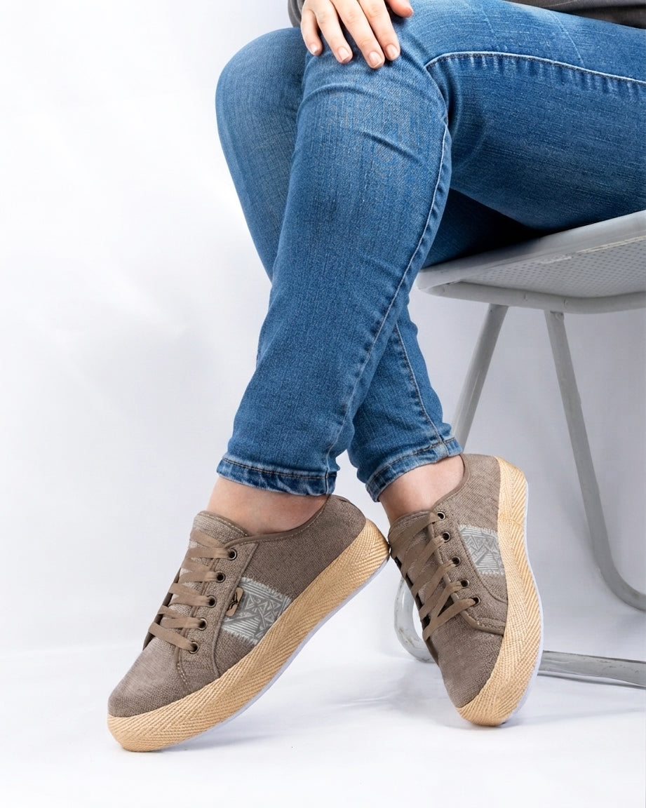 Taupe Lace-Up Espadrille Sneakers by Pontiak