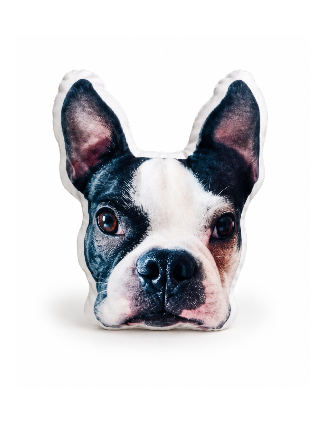 Boston Terrier Face Pillow – Realistic Dog Head Shaped Cushion