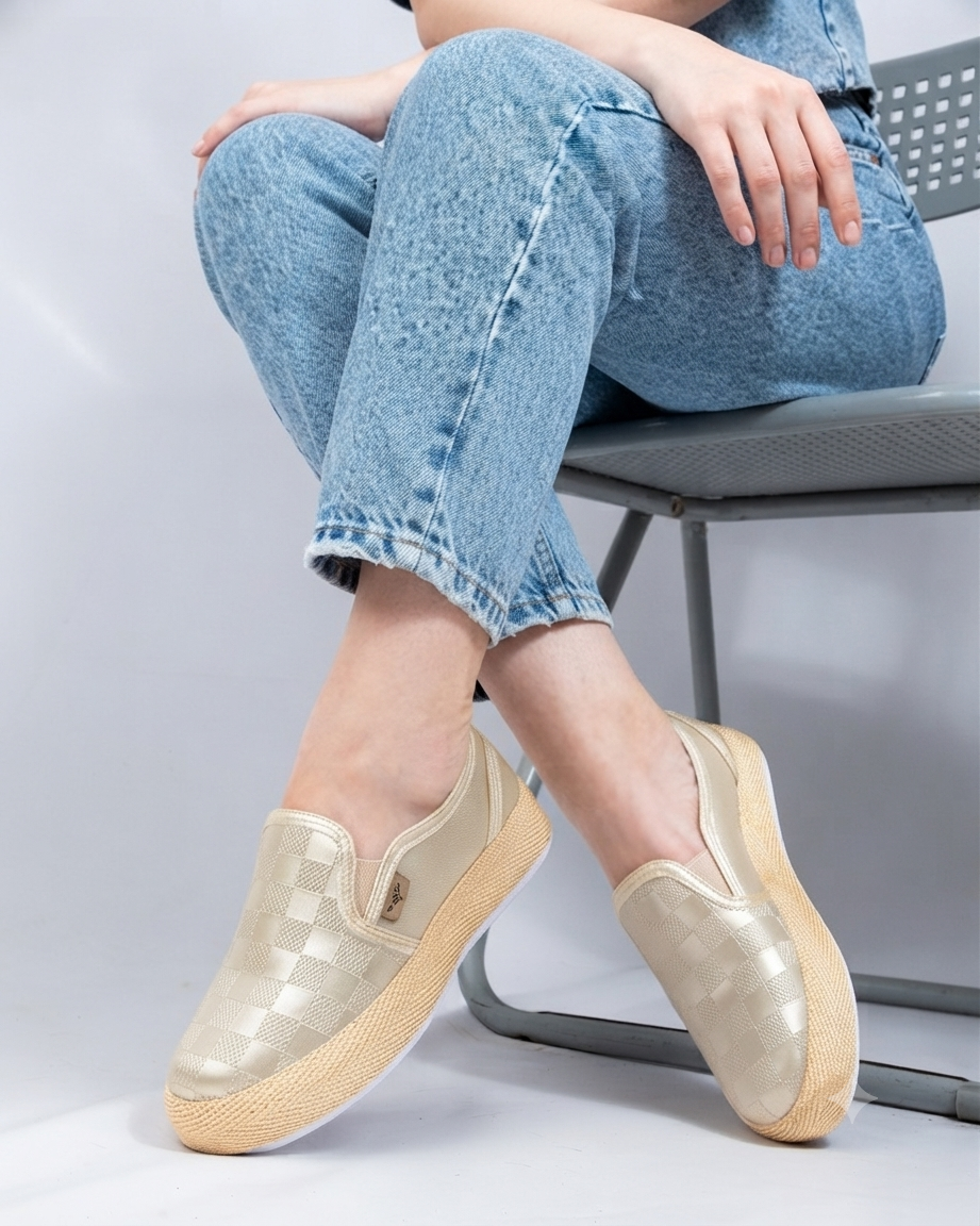 Plaid Champagne Slip-On Espadrille Sneakers by Pontiak