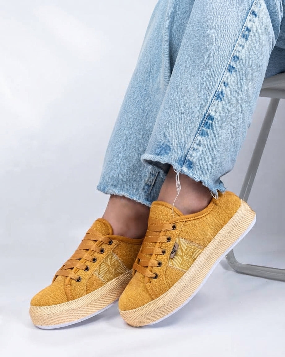 Mustard Lace-Up Espadrille Sneakers by Pontiak