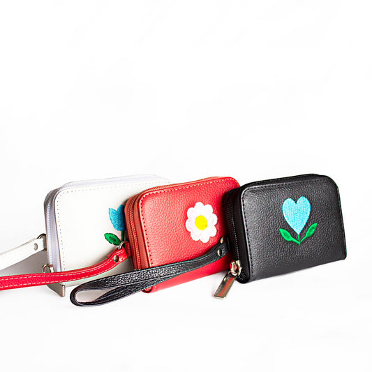 Lola Leather Wallet – Small Embroidered Wristlet Wallet