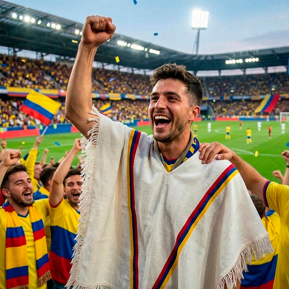 White Colombian Tricolor Poncho – Traditional Artisan Wrap