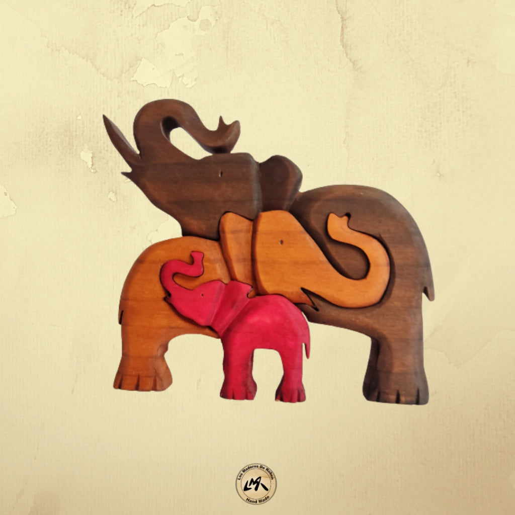Three Elephants Wood Art