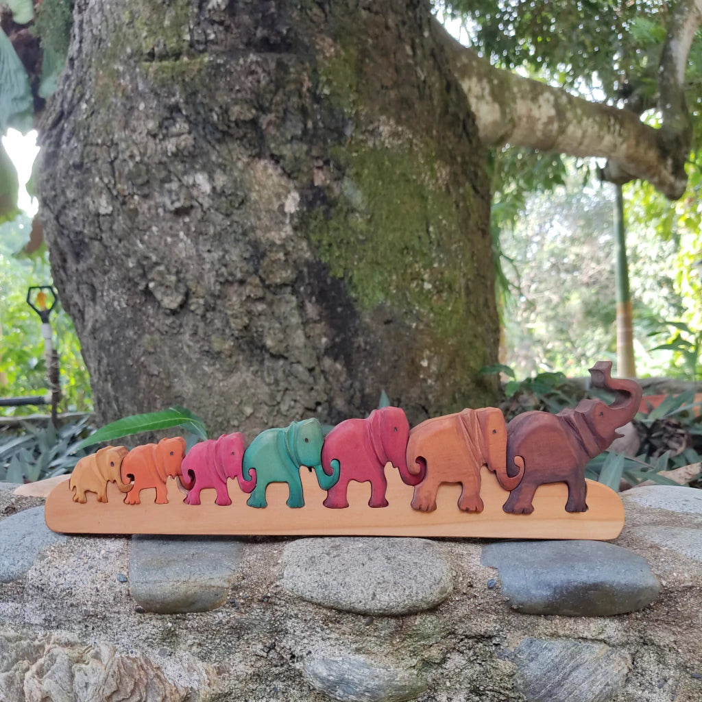 Elephant Chain Wood Art