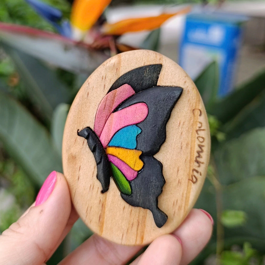 Multicolor Morpho Butterfly Wooden Fridge Magnet