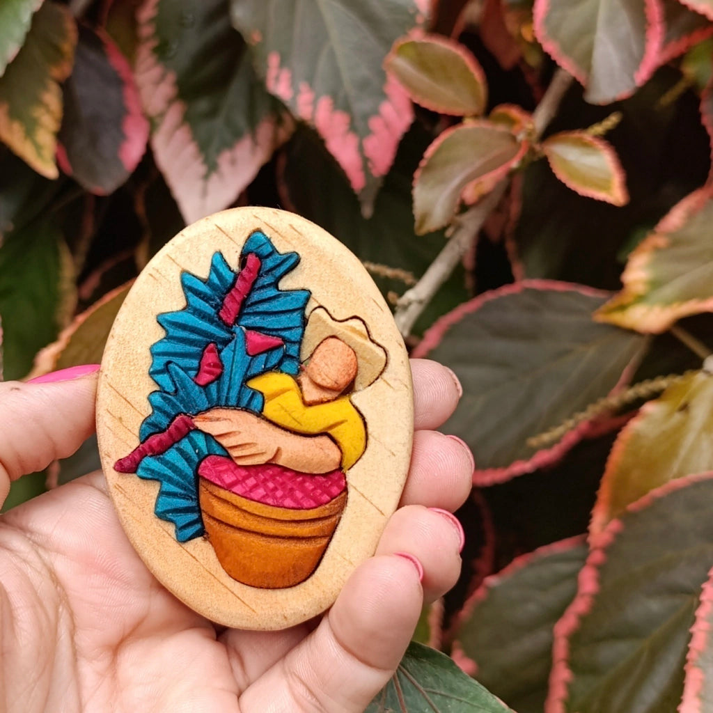 Coffee Farmer Wooden Fridge Magnet