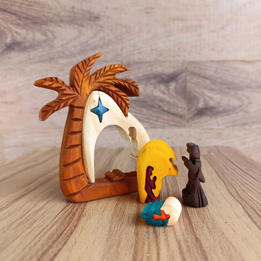 Palm Tree Wooden Nativity Scene