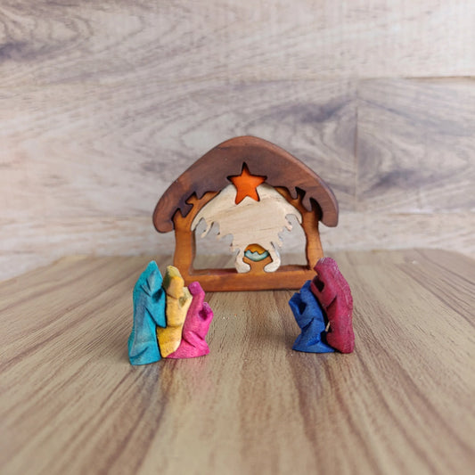 Complete with Three Kings Wooden Nativity Scene