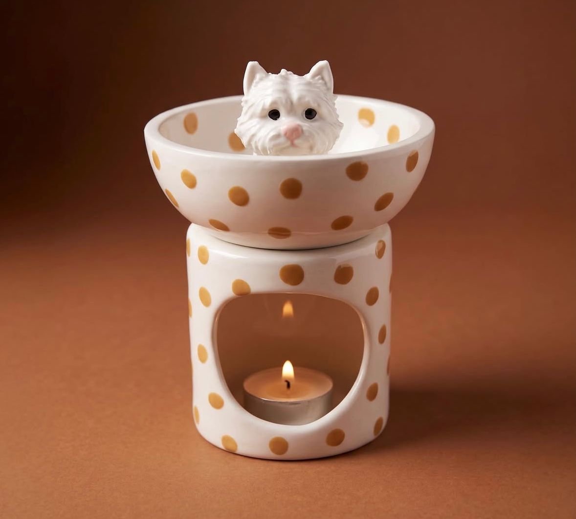 White Terrier essence oil burner dog lover gift