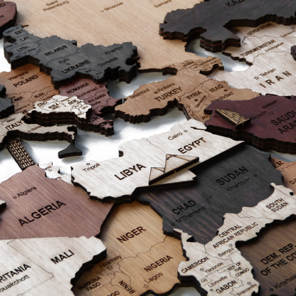 3D Wooden World Map Wall Art – Handmade Multilayer Travel Map