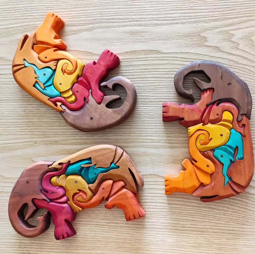 Elephants Puzzle Wood Art