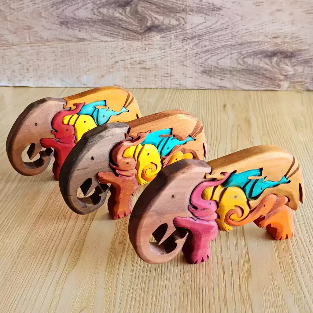 Elephants Puzzle Wood Art