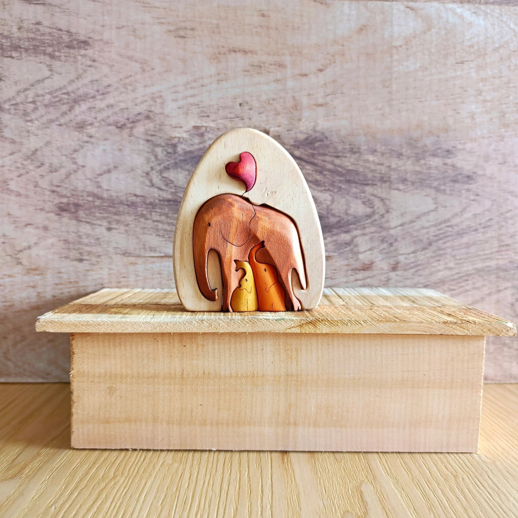 Elephants Oval Wood Art