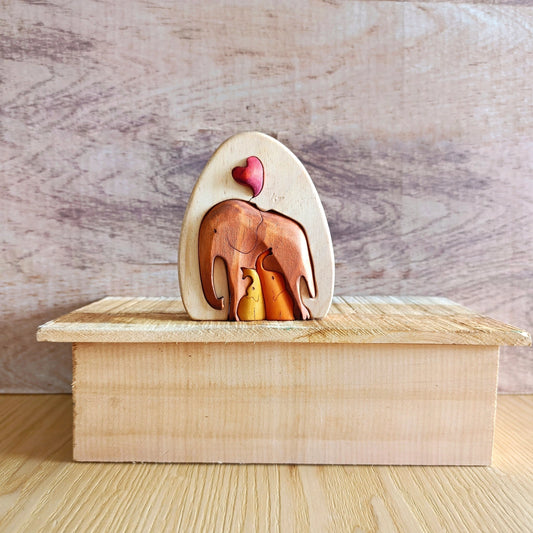 Elephants Oval Wood Art