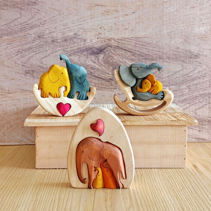 Elephants Oval Wood Art