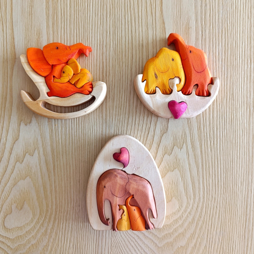 Elephants Oval Wood Art