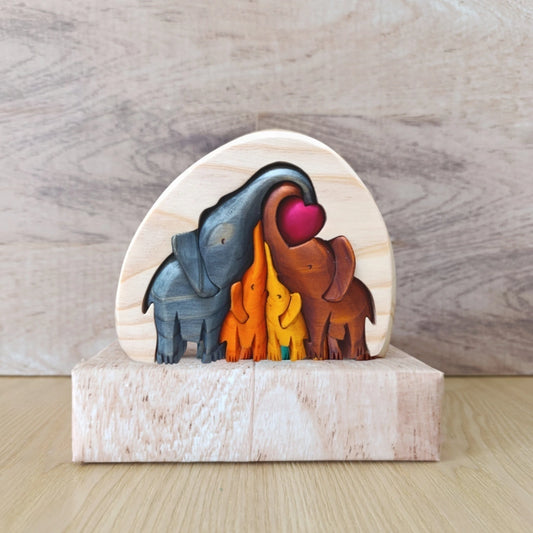 Elephant Heart Family of 4 Wood Art