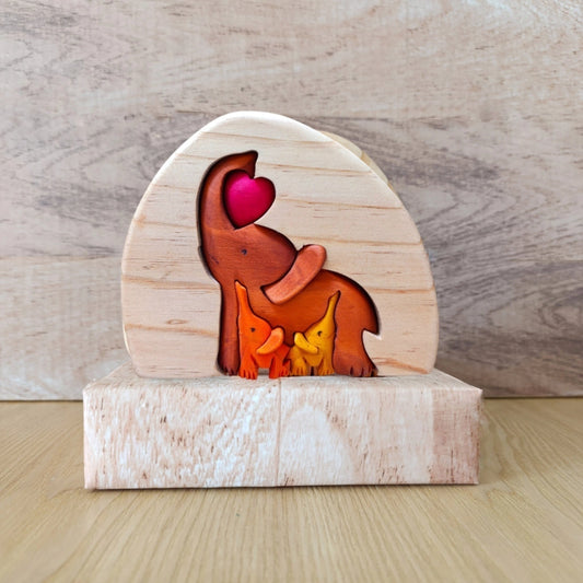 Elephant Heart Family of 3 Wood Art