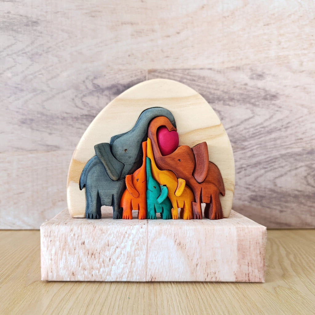 Elephant Heart Family of 5 Wood Art