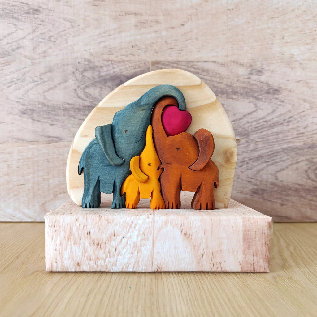 Elephant Heart Family of 3 Wood Art