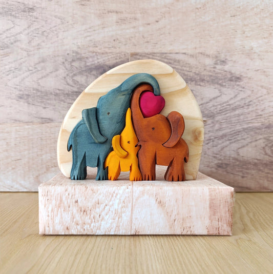 Elephant Heart Family of 3 Wood Art