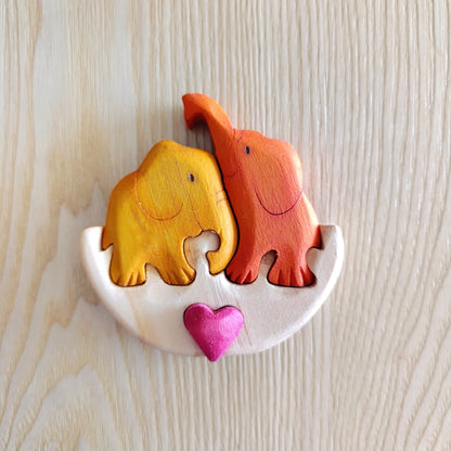 Two Elephants Wood Art