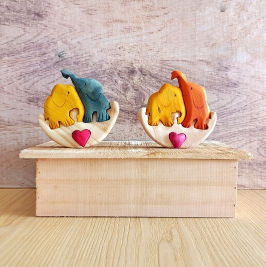 Two Elephants Wood Art
