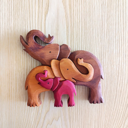 Three Elephants Wood Art