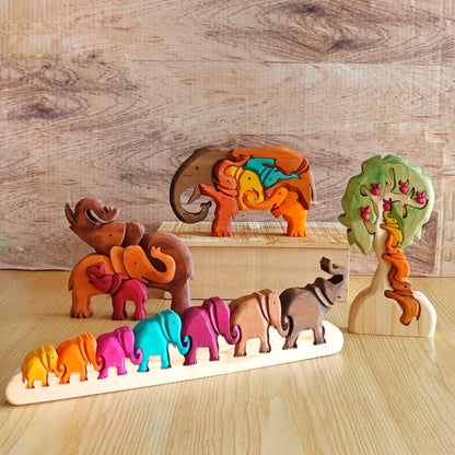 Three Elephants Wood Art