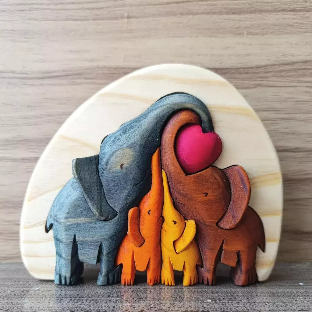 Elephant Heart Family of 4 Wood Art