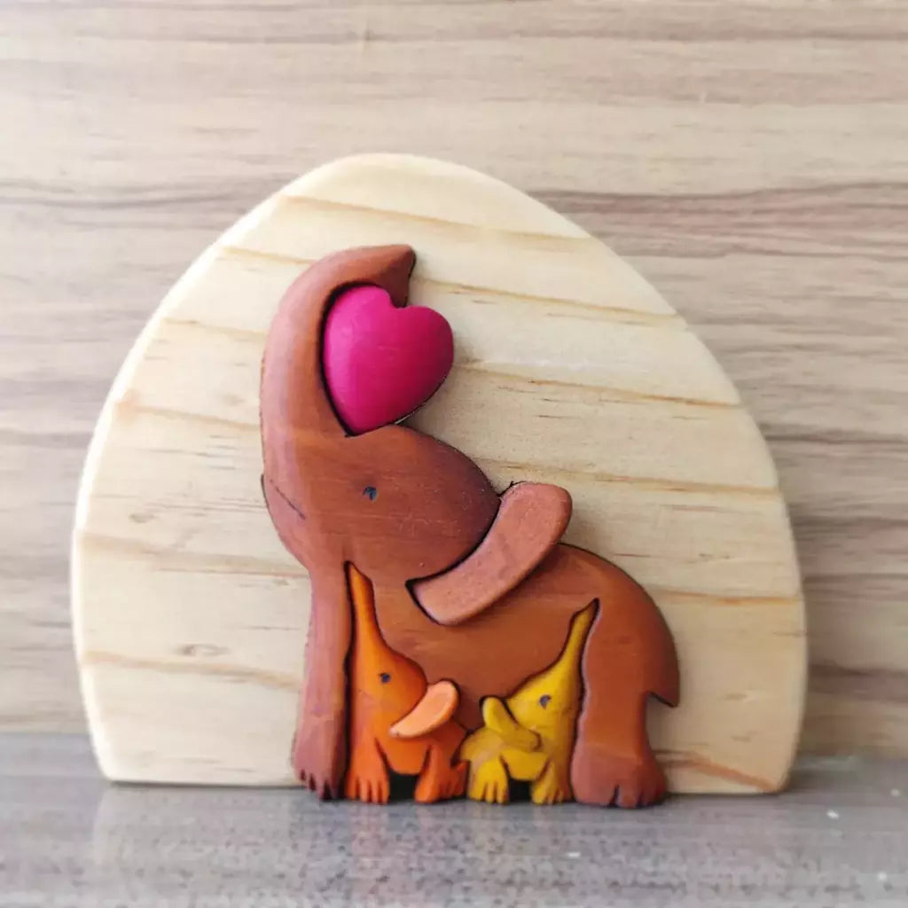 Elephant Heart Family of 3 Wood Art