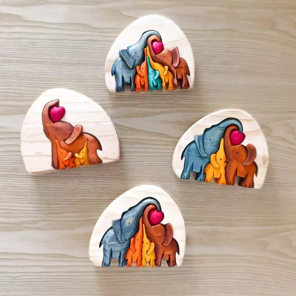 Elephant Heart Family of 4 Wood Art