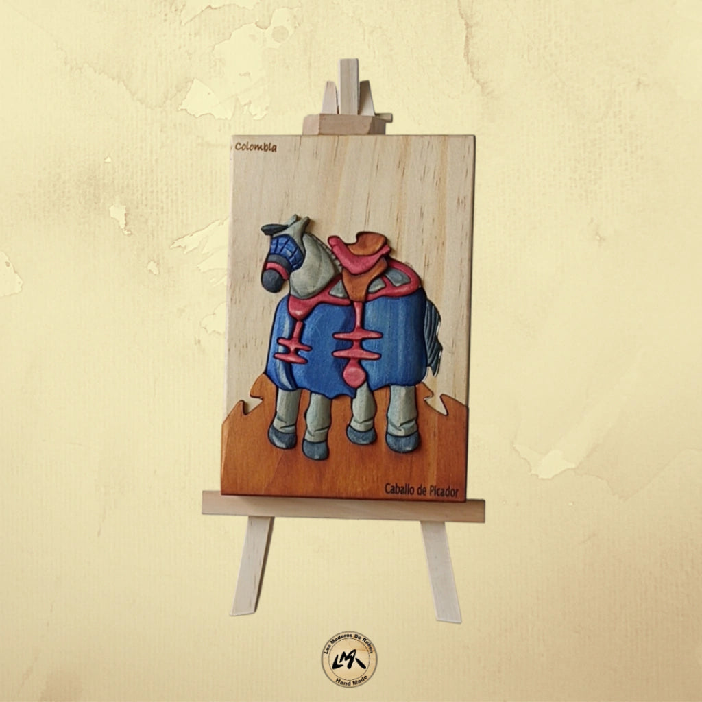 Botero Picador's Horse Wood Art on Easel